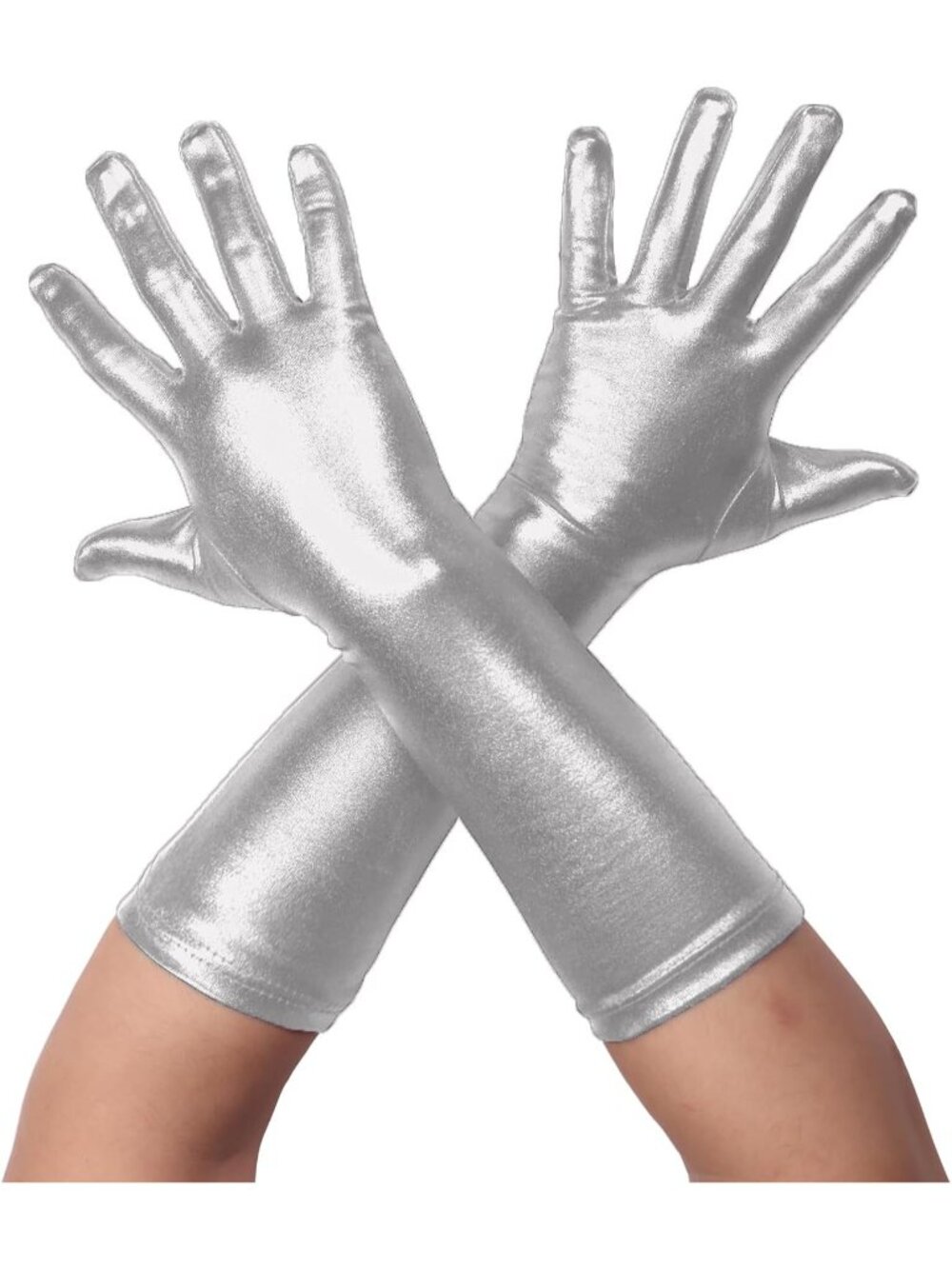 Men's And Women's Silver 1920s Flapper Shiny Metallic Spandex Opera Party Gloves